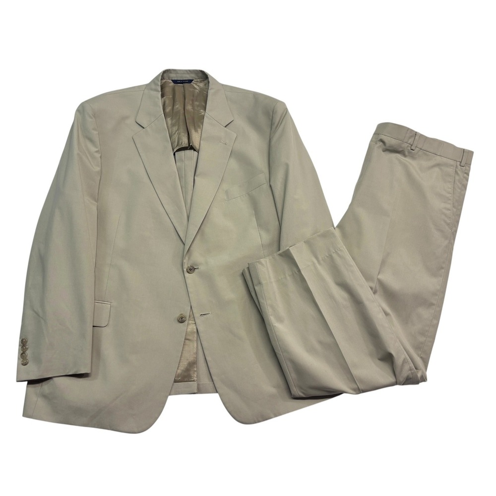 Brooks Brothers Brookspoplin 48R 43x39 Tan Cotton 2pc Pant Suit Flat Front Mens